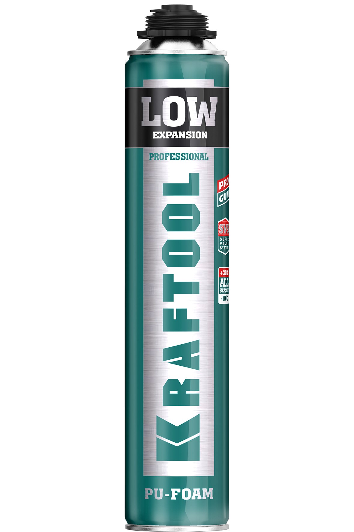 KRAFTOOL LOW EXPANSION, выход до 50 л, 800 мл, SVS, не залипающий клапан, пистолетная, всесезонная, монтажная пена (41181)