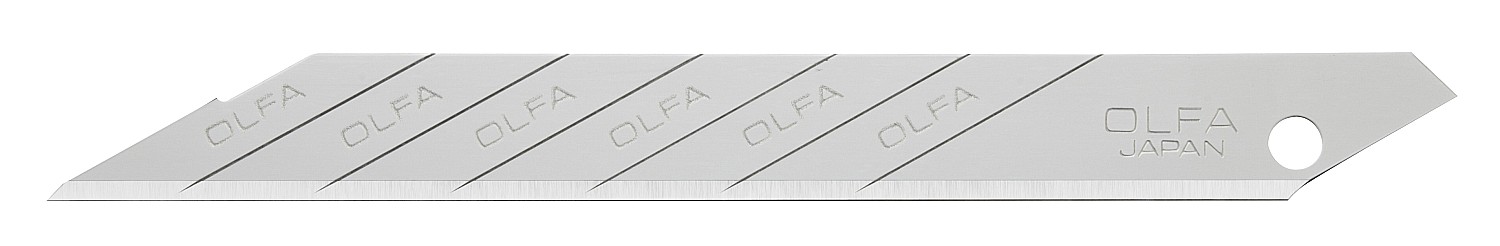 OLFA 9 мм, 10 шт, в пластиковом кейсе + блистер, угол наклона сегмента 30°, сегментированные лезвия (OL-SAB-10B)