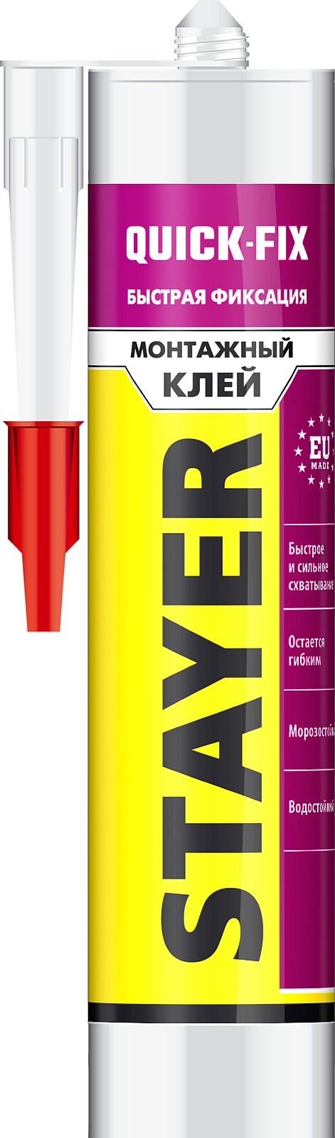 STAYER 280 мл, прозрачный, монтажный клей мгновенная хватка, Professional (41324)